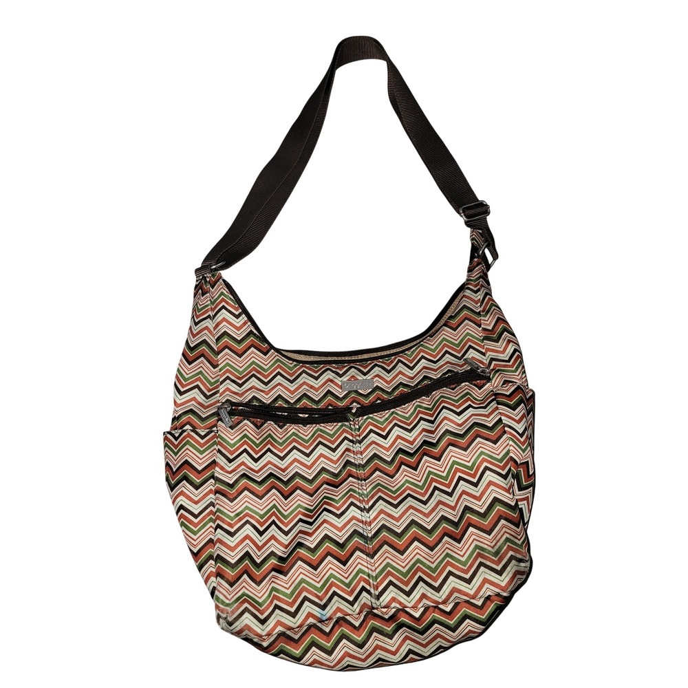Baggallini Chevron Zigzag Hobo Shoulder Bag‎ Brown Orange Green Multi-Pocket